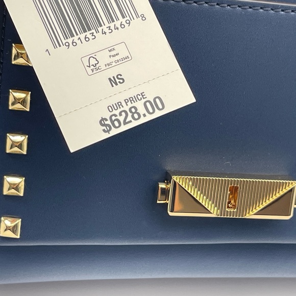 Michael Kors Navy Faux Leather Studs Satchel Shoulder Bag - Picture 16 of 16